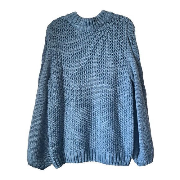 S4‎ H&M Baby Blue Crochet Knitted Oversized Slouchy Sweater - Picture 3 of 7